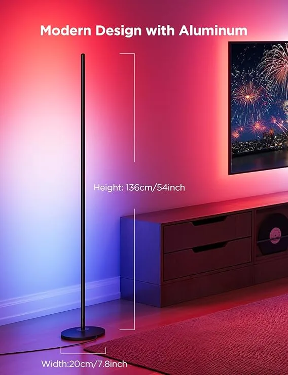 Govee RGBIC Floor Lamp, LED Corner Lamp Works with Alexa, 1000 Lumen Smart Modern Floor Lamp with Music Sync and 16 Million DIY Colors, Color Changing Standing Lamp for Bedroom Living Room Black
