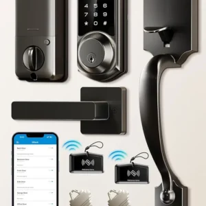 Veise Smart Front Door Lock Set, App Control, Keyless Entry Deadbolt with Lever Handle, Electronic Digital Touchscreen Keypad, Auto Lock, Easy Install, Matte Black